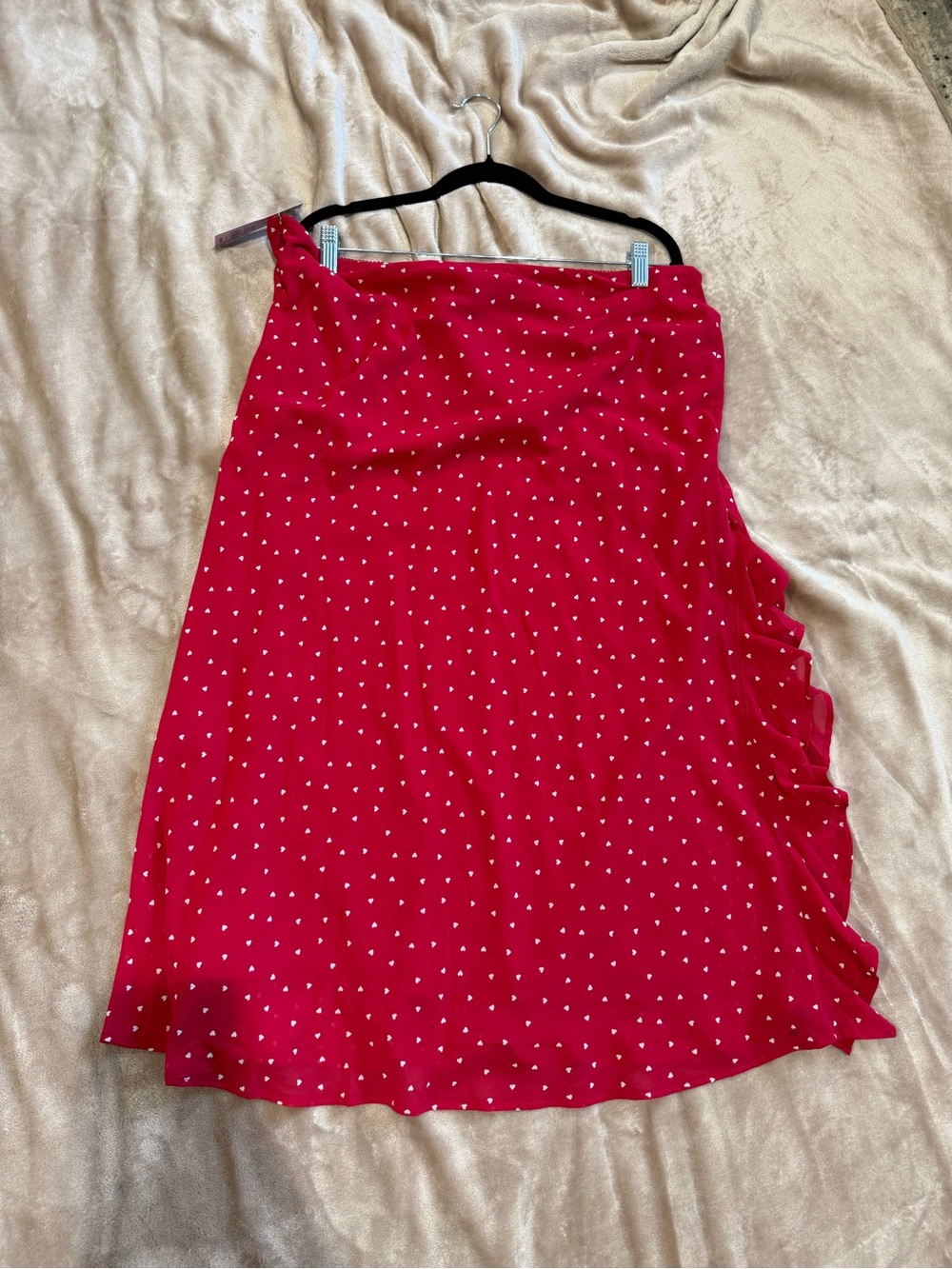 a new day Red Heart-Print Midi Skirt with Side Ruffle